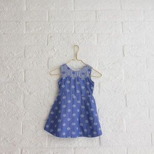 OskKosh Blue Polka Dot Kids Casual Dress Girls Size 5T with Bow
